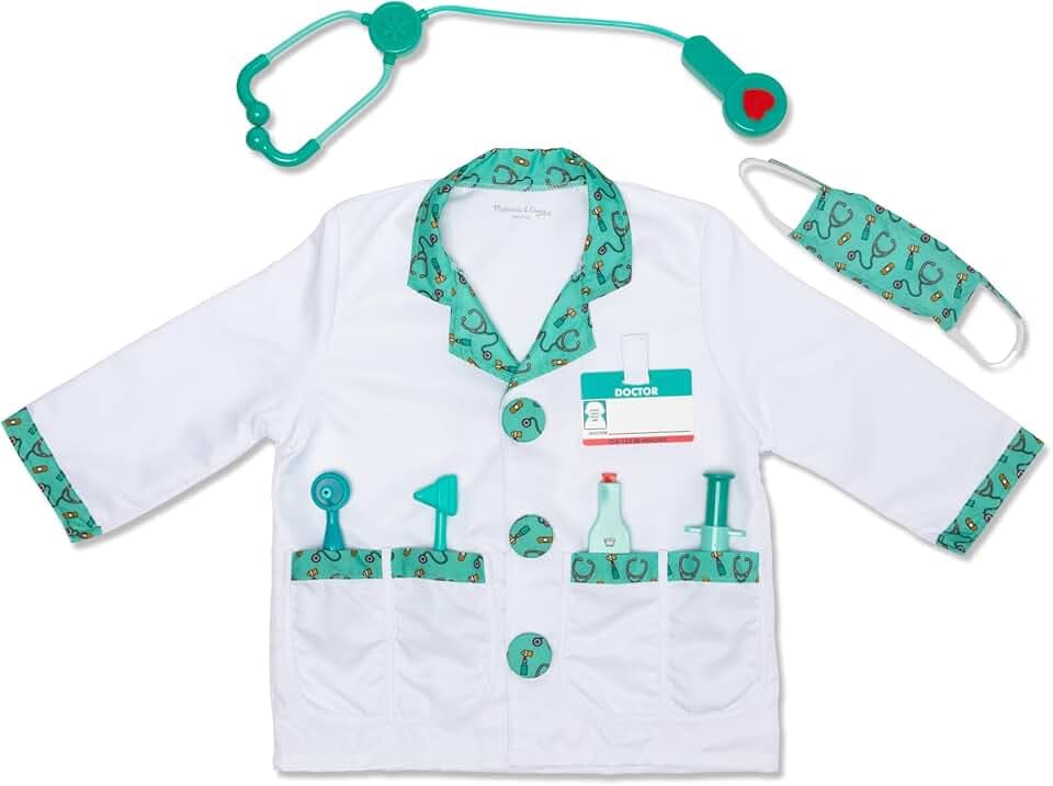 Melissa &amp; Doug Doctor Costume, Pretend Play Dress Up Set (8-Pc) Stethoscope, Coat &amp; Accessories, Role Play Toys for Kids 3+
