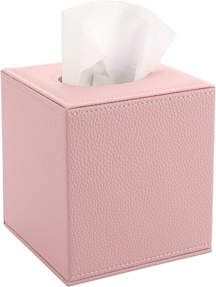 Sumnacon Tissue Box Cover Square Tissue Box Stylish PU Tissue Box Holder with Magnetic Bottom, Cube Leather Tissue Cover for Living Room Bathroom Table Desk Home Office Car, Pink