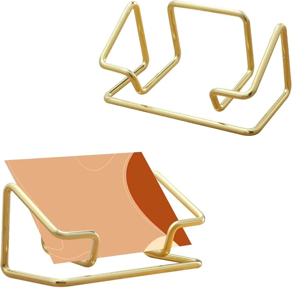 2 Pack Business Card Holder Desk，Metal Business Card Holder Display,Business Card Display Stand,for Office Home Desktop (Gold)