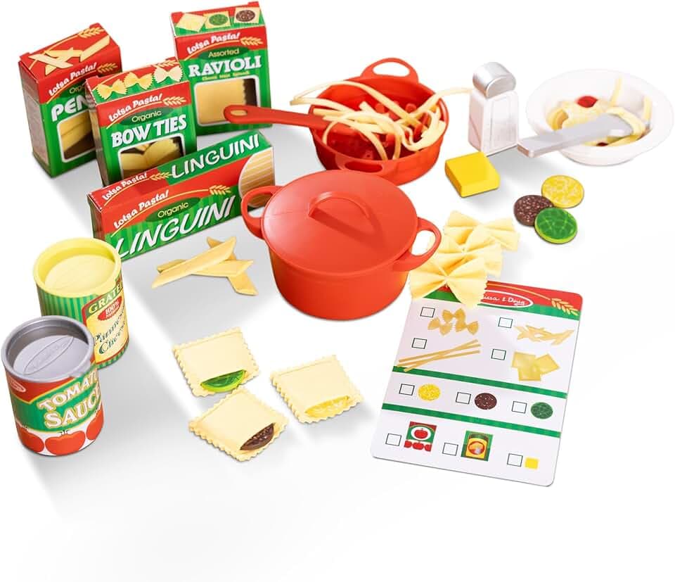 Melissa &amp; Doug Prepare &amp; Serve Pasta Set with Toy Food &amp; Kids Play Kitchen Accessories, Montessori-Inspired Preschool Learning Toys for Girls &amp; Boys 3+