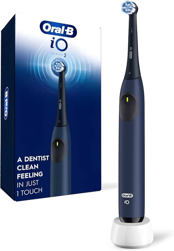 Oral-B Rechargeable Electric Toothbrush, iO2, 3 Cleaning Modes, Automatic Pressure Sensor to Protect Gums, Dark Blue