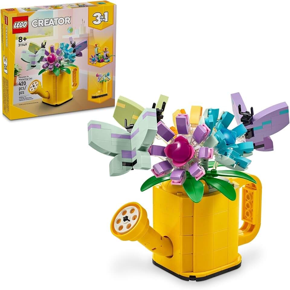 LEGO Creator 3 in 1 Flowers in Watering Can Building Toy - Fun, Creative Activity for Kids, Girls and Boys, Ages 8+ - Gift for Birthdays - Building Options for Rain Boots or Birds - 31149