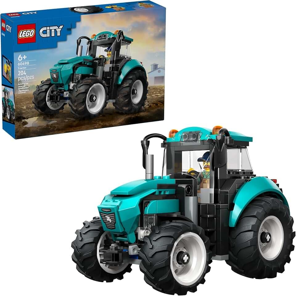 LEGO City Tractor Building Toy for Kids - Pretend Play Farm Vehicle for Boys &amp; Girls, Ages 7+ - Tractor Toy W/Farmer Minifigure - Gift Idea for Birthdays - 60498