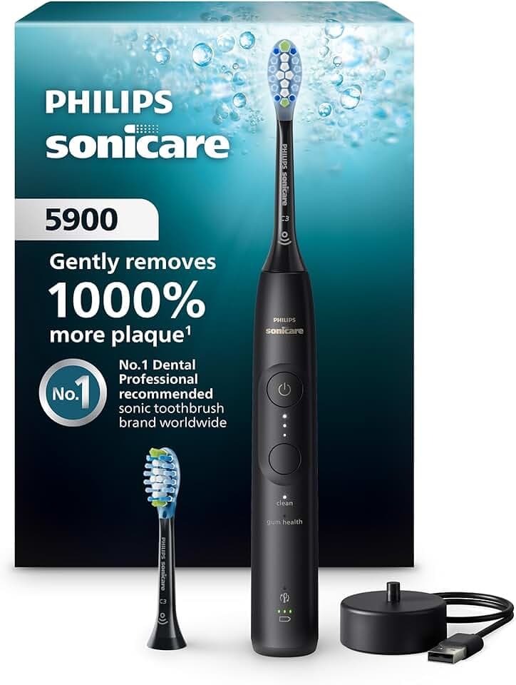 Philips Sonicare 5900 Series Electric Toothbrush - Next-Generation Sonicare Technology, Pressure Sensor, 6 Brushing Settings, SmarTimer, BrushPacer, 21-Day Runtime, Black, Model HX7131/02