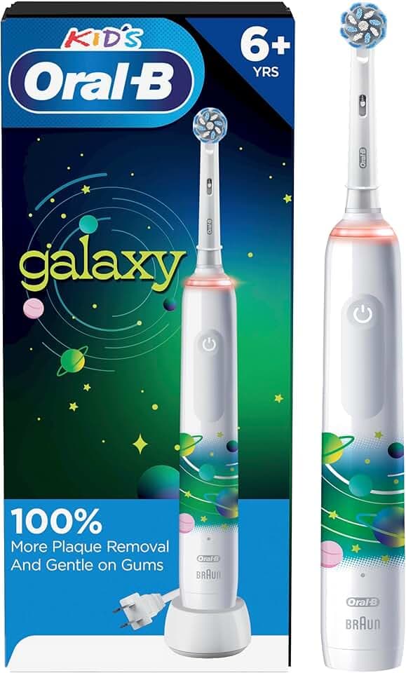 Oral-B Kids Electric Toothbrush with Coaching Pressure Sensor and Timer, Rechargeable Toothbrush with Brush Head, Sparkle &amp; Shine