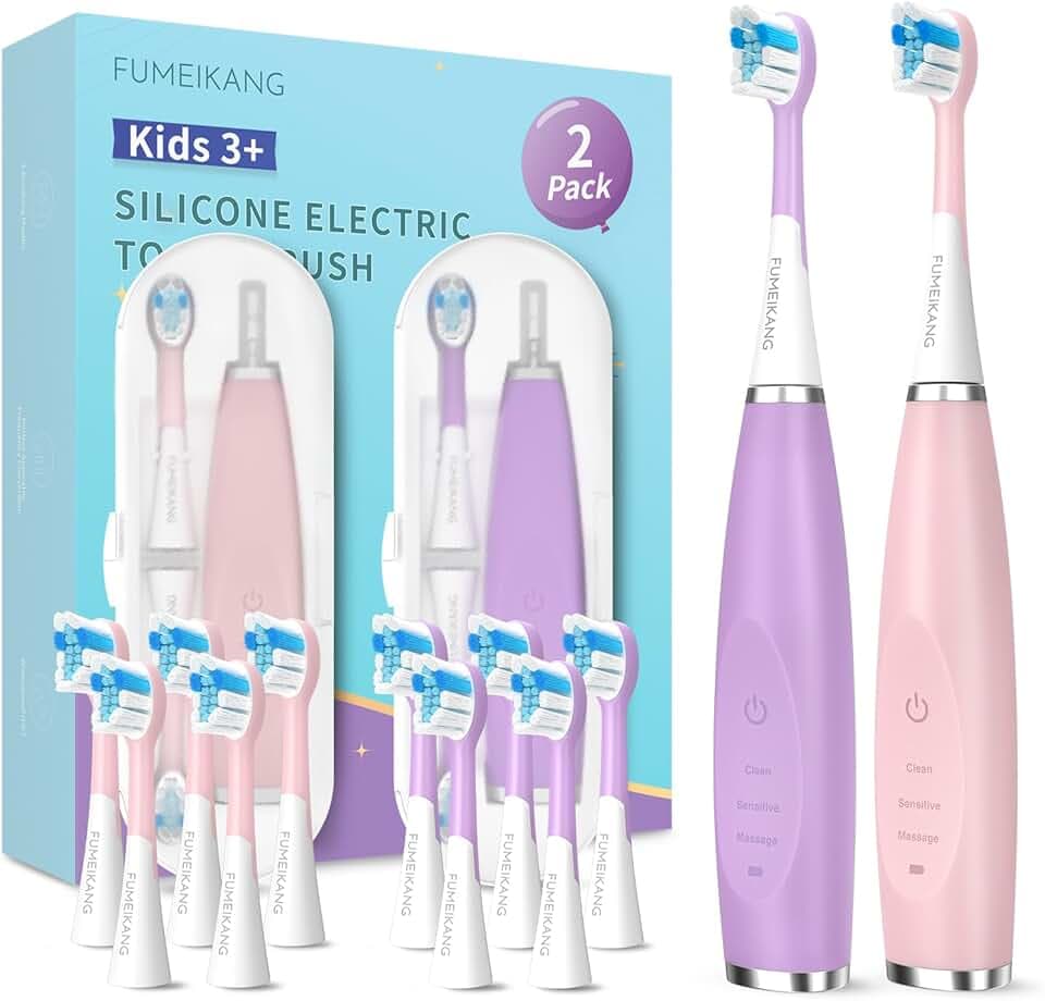 Kids Electric Toothbrushes 2 Pack Smart Sonic Toothbrush for Boys and Girls 3 4 5 6 7 8 9 10 11 12 (Purple+Pink, 2 Pack)