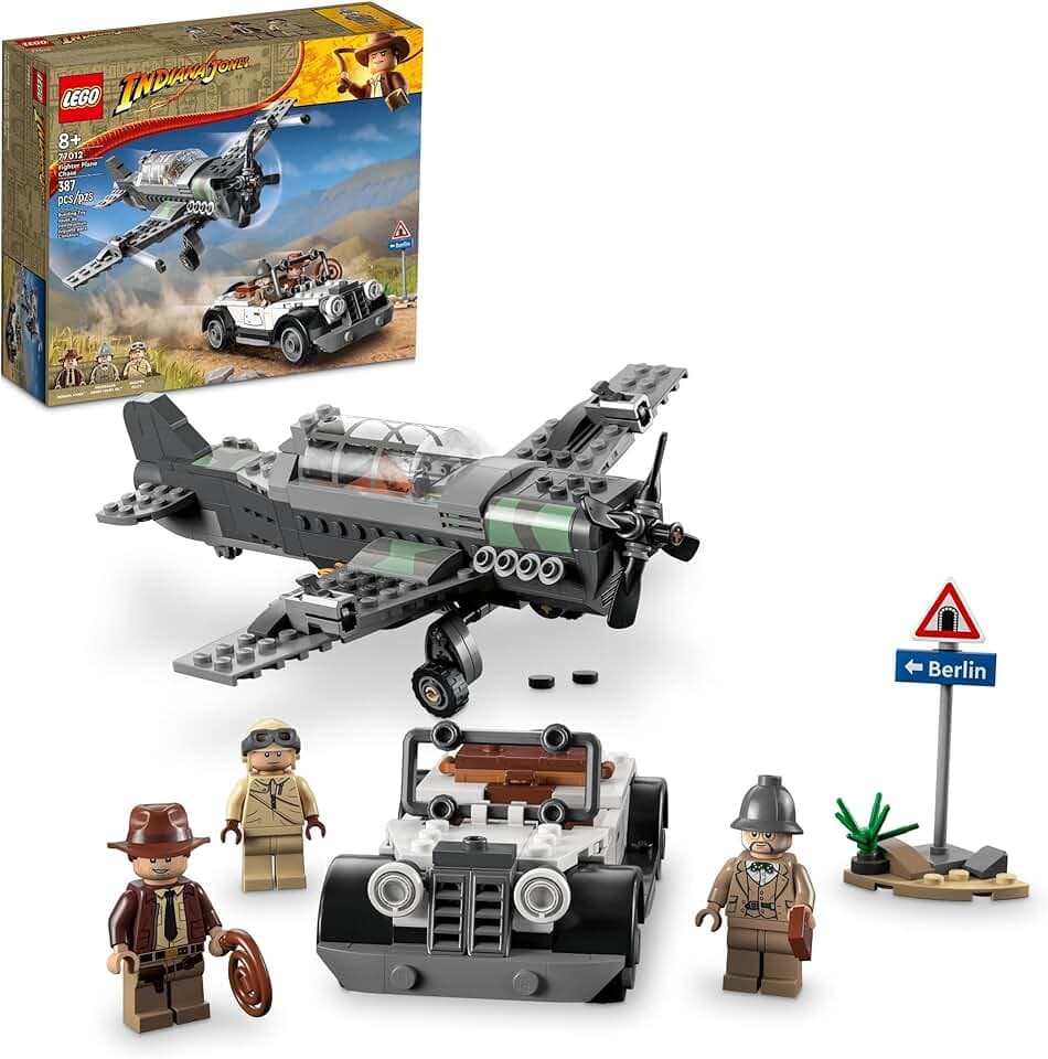 LEGO Indiana Jones and the Last Crusade Fighter Plane Chase 77012 Building Set, Featuring a Buildable Car Airplane Toy, 3 Minifigures Including Jones, Birthday Gift for Kids 8-12 Years Old