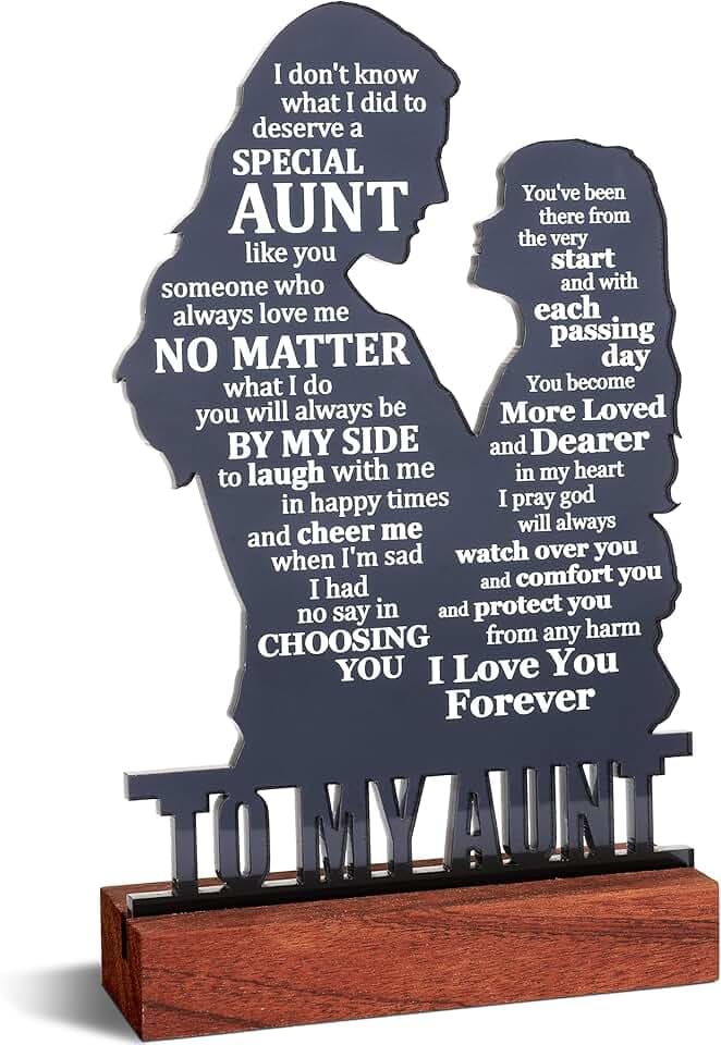 Sentimental Gifts for Aunt Birthday from Niece, Meaningful Present Ideas for Auntie, Best Aunt Ever Gifts for Mothers Day，Valentines Day, Christmas, Acrylic Decor Sign for Home Bedroom Office Desk